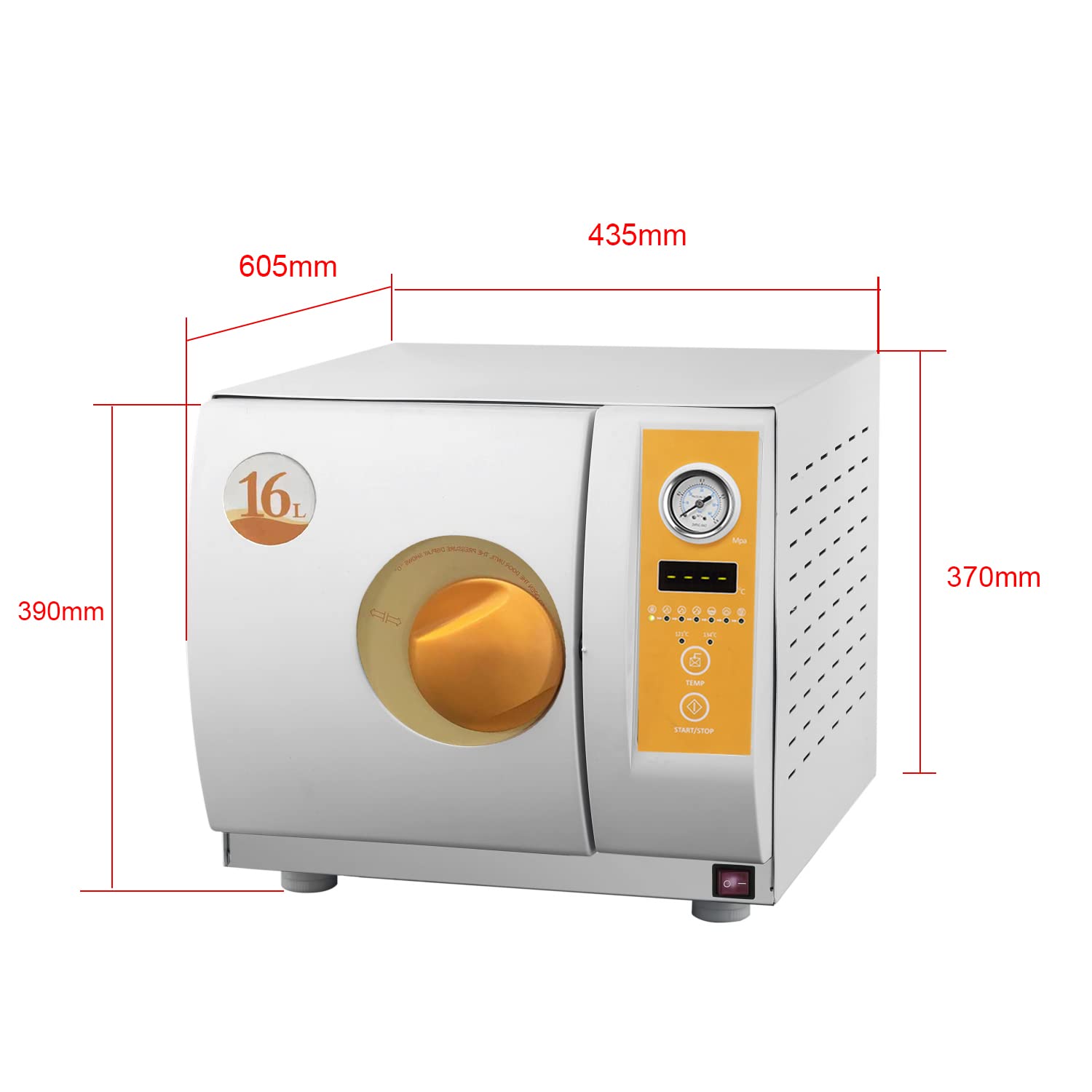 1800W Digital Display Autoclave N Standard 16L with Water Tank Small Lab Steam Sterilization Autoclave