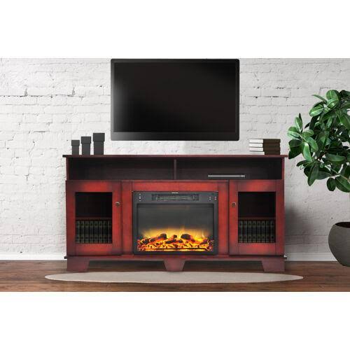 Cambridge Savona 59 in. Electric Fireplace in White with Entertainment Stand and Enhanced Log Display