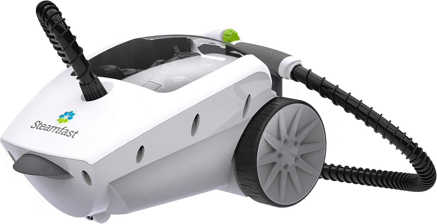 Steamfast SF-375 Deluxe Canister Steam Cleaner with 18 Accessories, Continuous Trigger, and Onboard Storage , White