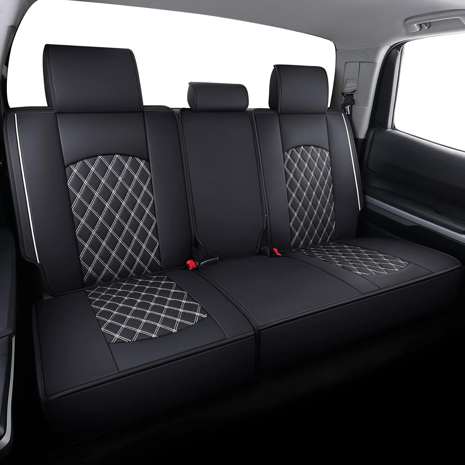 YIERTAI Seat Covers for Toyota Tundra Truck Custom Fit 2008-2022 Crewmax Double Cab Crew Cab Waterproof Leather Airbag Compatible Cushions(2 PCS Front only/Black-White)