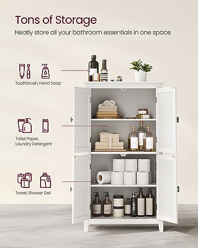 VASAGLE Bathroom Floor Storage Cabinet, Bathroom Storage Unit, Freestanding Cabinet with 4 Doors, Adjustable Shelves, 11.8 x 23.6 x 43.3 Inches, Forest Green UBBC552C01