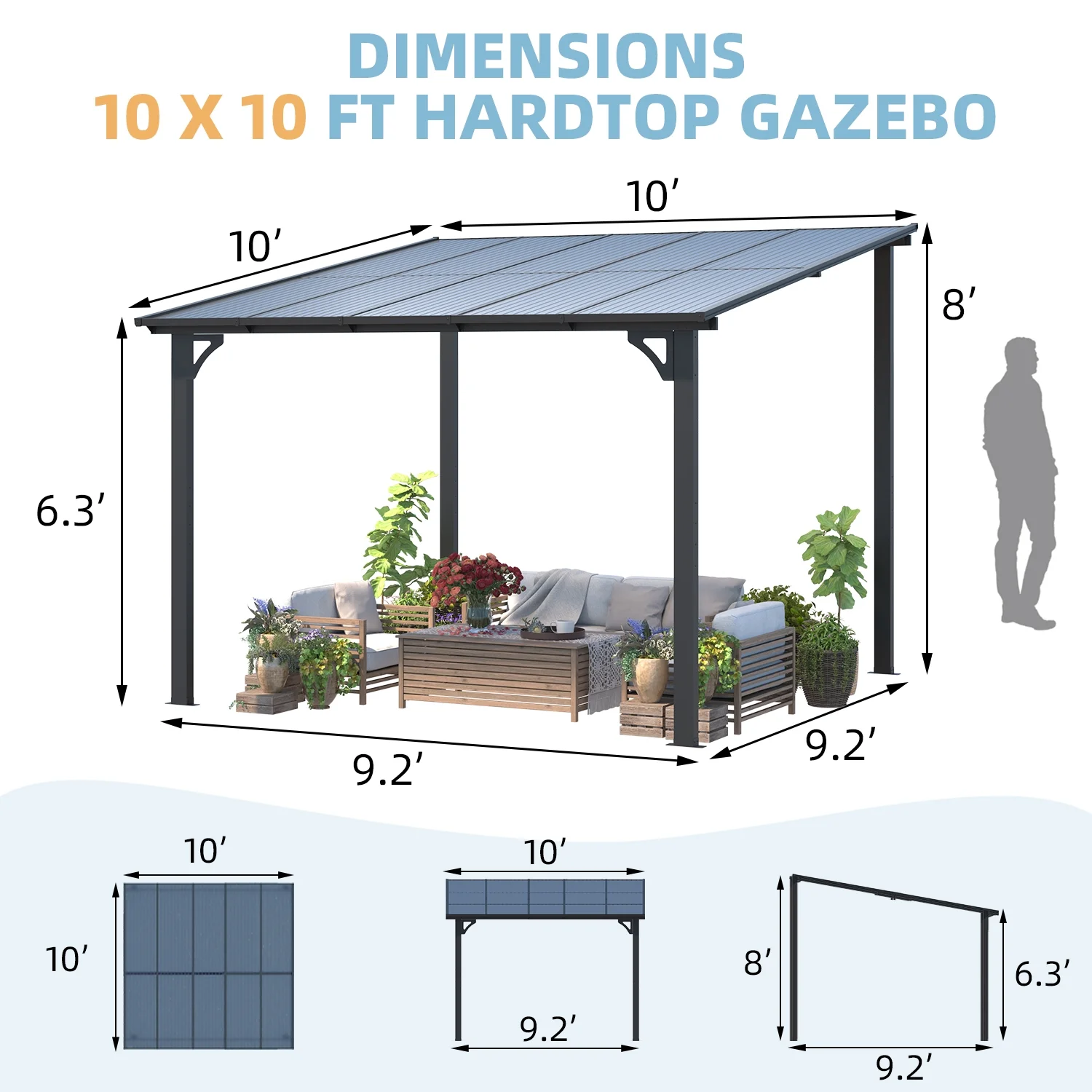 AECOJOY 10' x 10' Hardtop Gazebo Outdoor Aluminum Pergola ​For Garden, Patio, Backyard-​Gray
