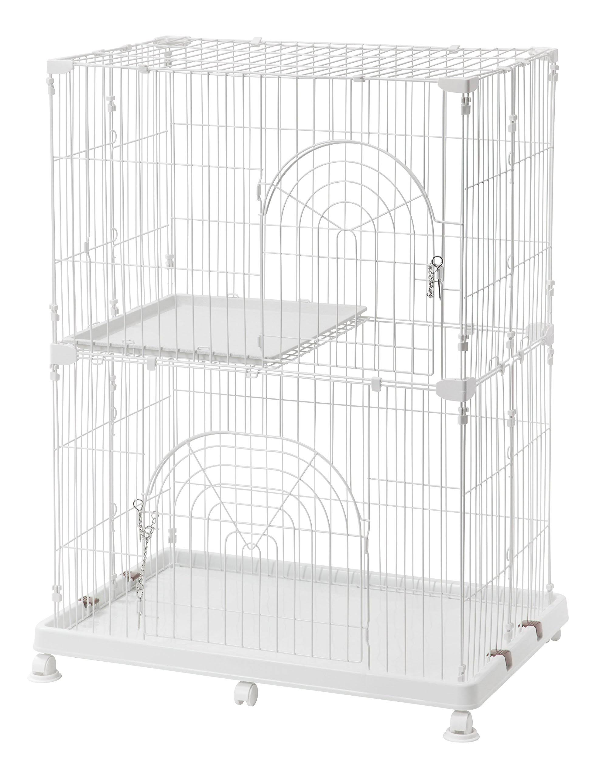 Iris 2-Tier Wire Cat Cage - White