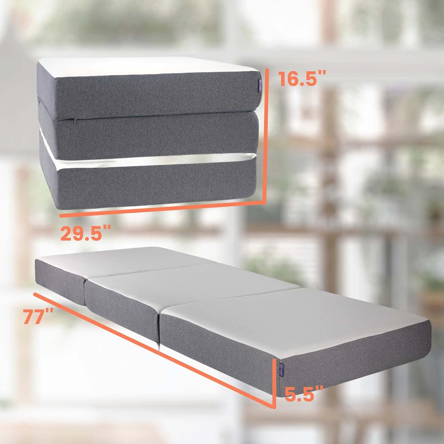 Trifold Mattress - Folding Mattress w/Carry Bag - 5.5 Inch Trifold Memory Foam Mattress, Soft Oeko-TEX Cover - Perfect Portable Guest Bed, Travel Mattress - Single Fold Up Mattress by DYNMC YOU
