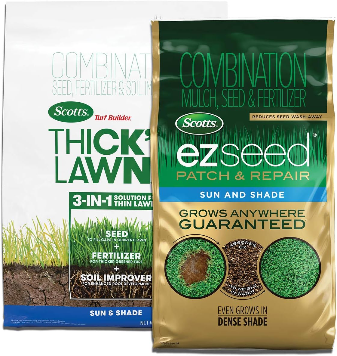 Scotts Turf Builder Thick'R Lawn Sun & Shade - 3 in 1 Lawn Fertilizer, Seed, & Soil Improver for a Thicker, Greener Lawn, Seeds up to 4,000 sq. ft., 40 lb. Pack of 2