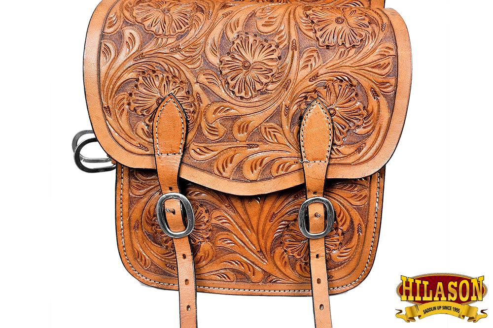 BG117F Hilason Western Heavy Duty Leather Cowboy Trail Ride Horse Saddle Bag Tan