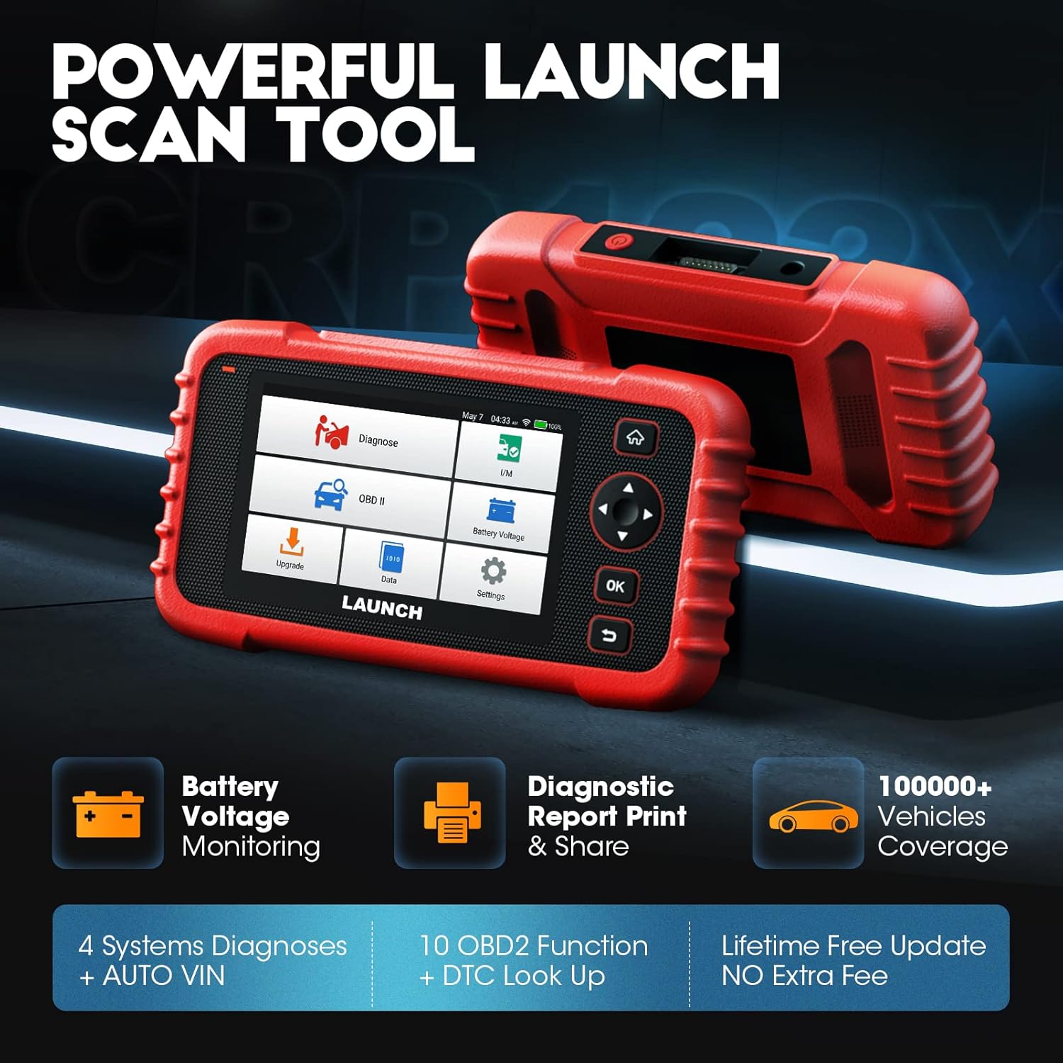 2022 Newest LAUNCH OBD2 Scanner CRP123X Elite Scan Tool, Car Diagnostic Scanner for ABS SRS Transmission Engine with AUTO VIN, Lifetime WiFi Free Update, Battery Test,Android 7.0, 5''Touch Screen