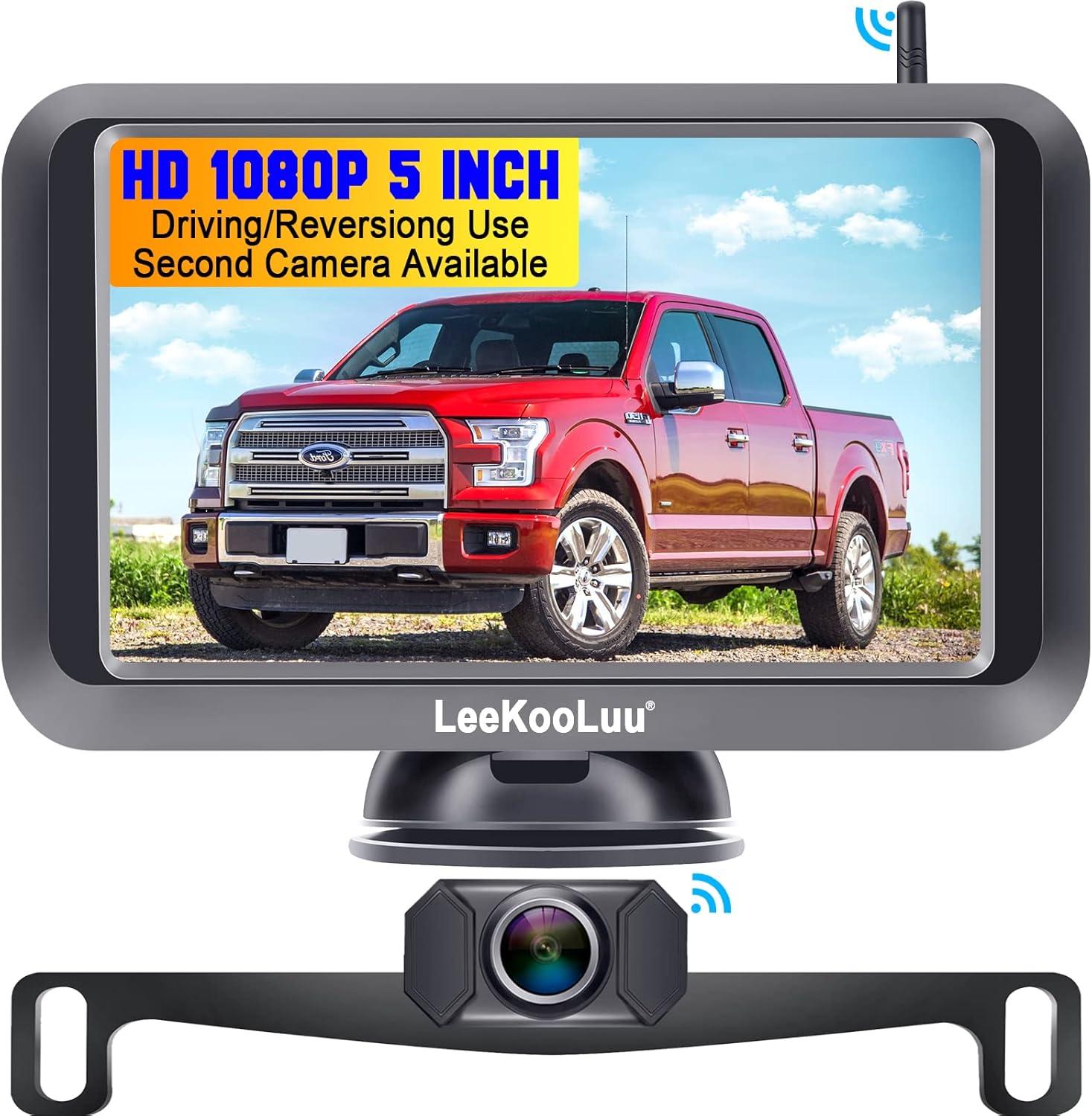 Wireless Backup Camera for Trucks with 5'' Monitor Full HD 1080P Bluetooth Backup Camera Rear View Camera Stable Digital Signals Support Add Second Wireless Camera for DIY Installation LeeKooLuu F09