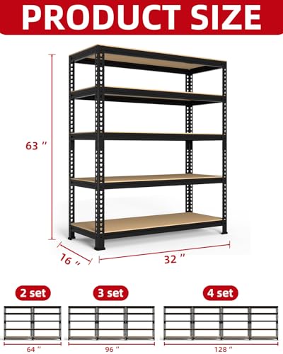 PrimeZone 2 Pack Storage Shelves 48" x 24" x 72" - 5 Tier Heavy Duty Adjustable Garage Storage Shelving, Metal Storage Utility Rack Shelf Unit for Warehouse Pantry Closet Kitchen, Black