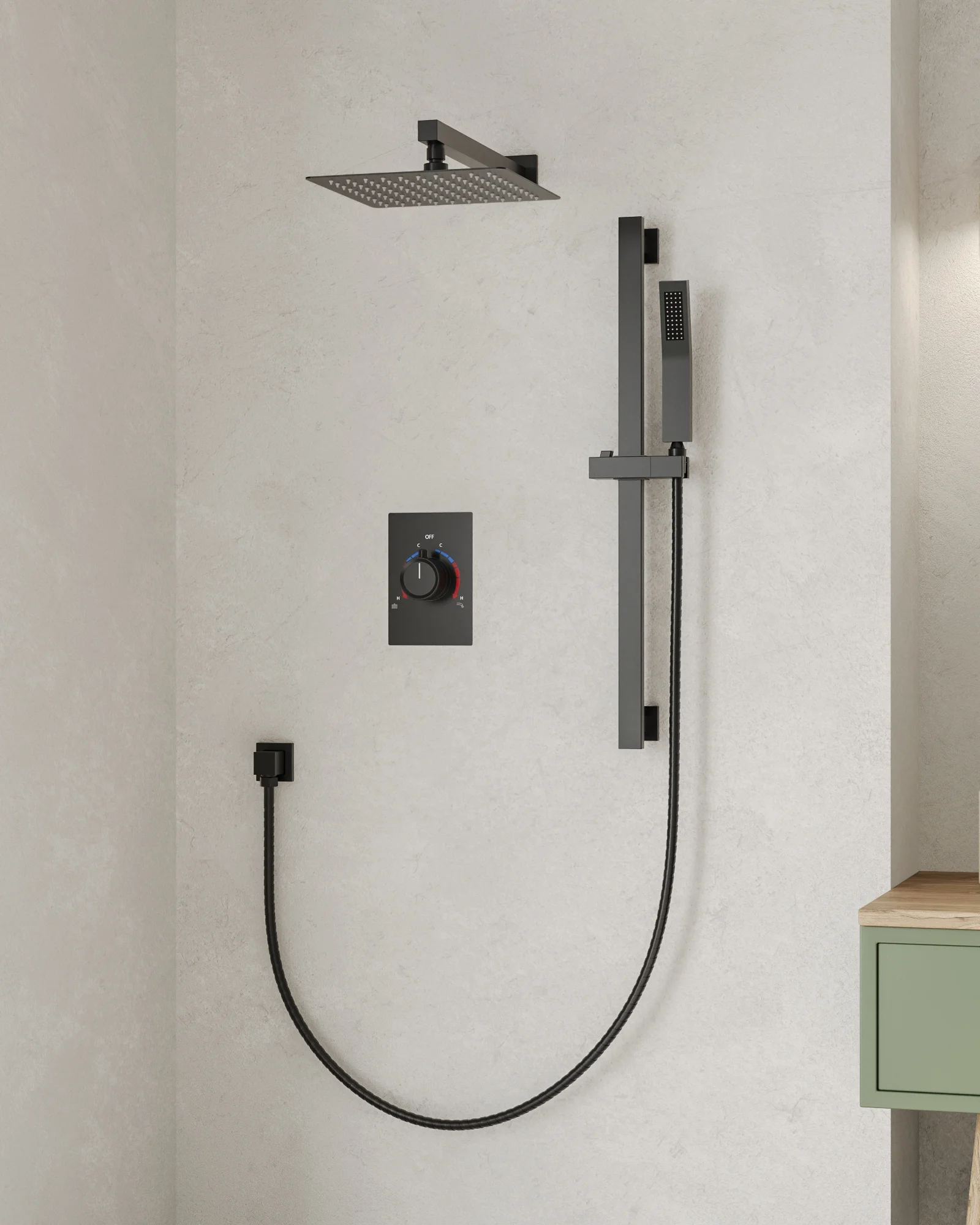 EVERSTEIN Bathroom Shower Faucet Set with Handheld, & Adjustable Slide Bar Wall Mount 10 in. Shower Head Shower System with Balanced Valve Trim Kit CEC 1.8 GPM For CA, Matte Black