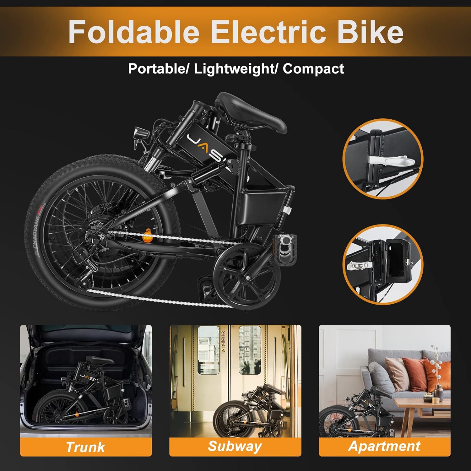 Jasion EB7 Electric Bike for Adults, 500W Motor 26MPH Max Speed, 48V 10AH Removable Battery, 20" Fat Tire Foldable Electric Bike with Dual Shock Absorber, and Shimano 7-Speed Electric Bicycles