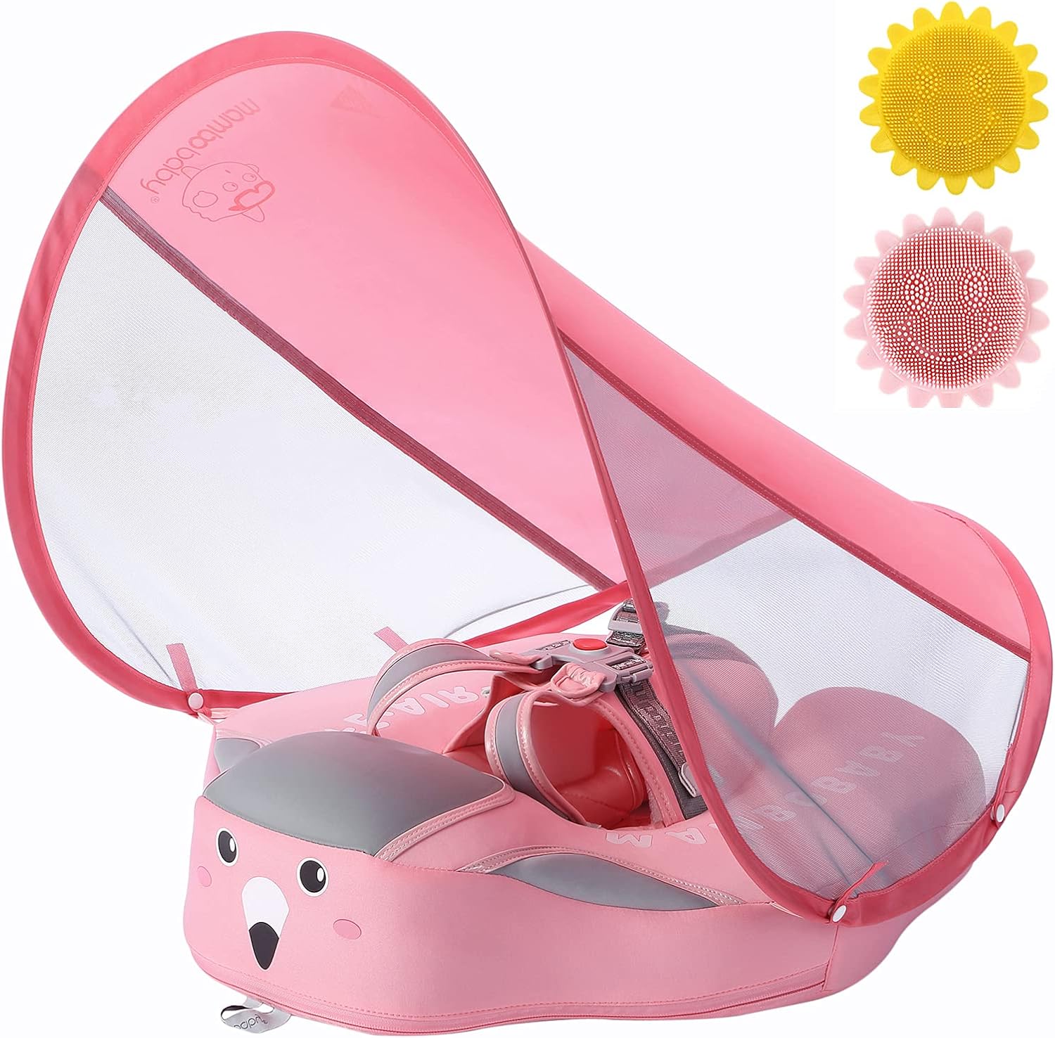 Baby Pool Float with Canopy UPF 50+, Non Inflatable Mambobaby Float, Baby Floaties for Infants Swimming Training, No Flip Over Baby Swimming Float