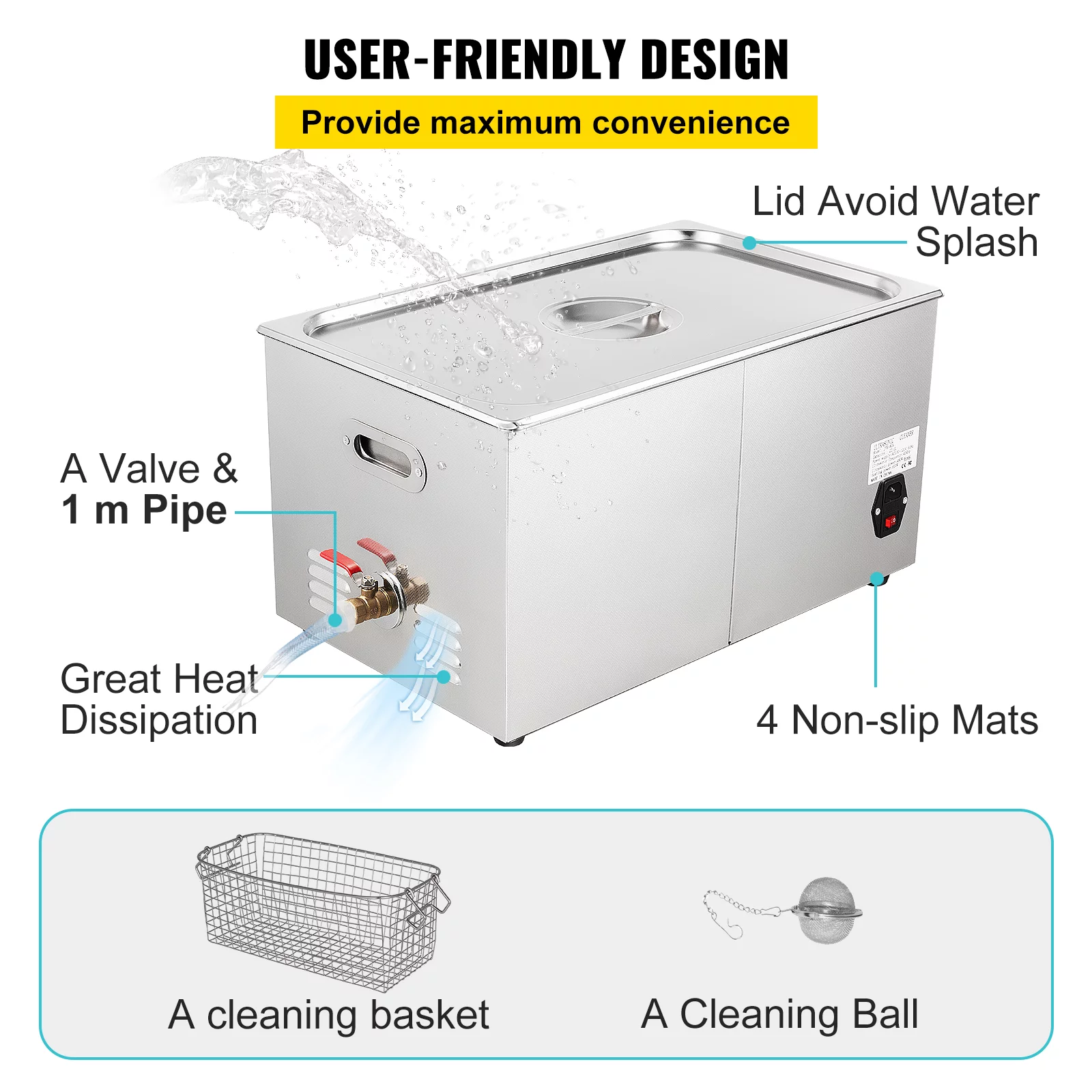 VEVORbrand 30L Ultrasonic Cleaner 304 Stainless Steel Professional Knob Control Ultrasonic Cleaners with HeaterTimer for Jewelry Watch Glasses Circuit Board Dentures Small Parts Dental Instrument