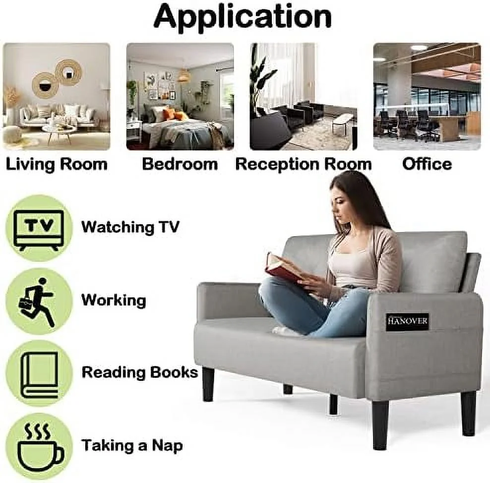 HOOMHIBIU Modern Comfy Loveseat Upholstered 56" W Small Sofa Couches w/ 2 USB Charging Ports Fabric 2-Seat Small Couch Sofas for Bedroom  Living Room  Compact Small Space  Apartment