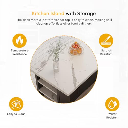 homary 72'' Kitchen Islands with Storage Modern White Kitchen Table with Seating & 3 Drawers Dining Table