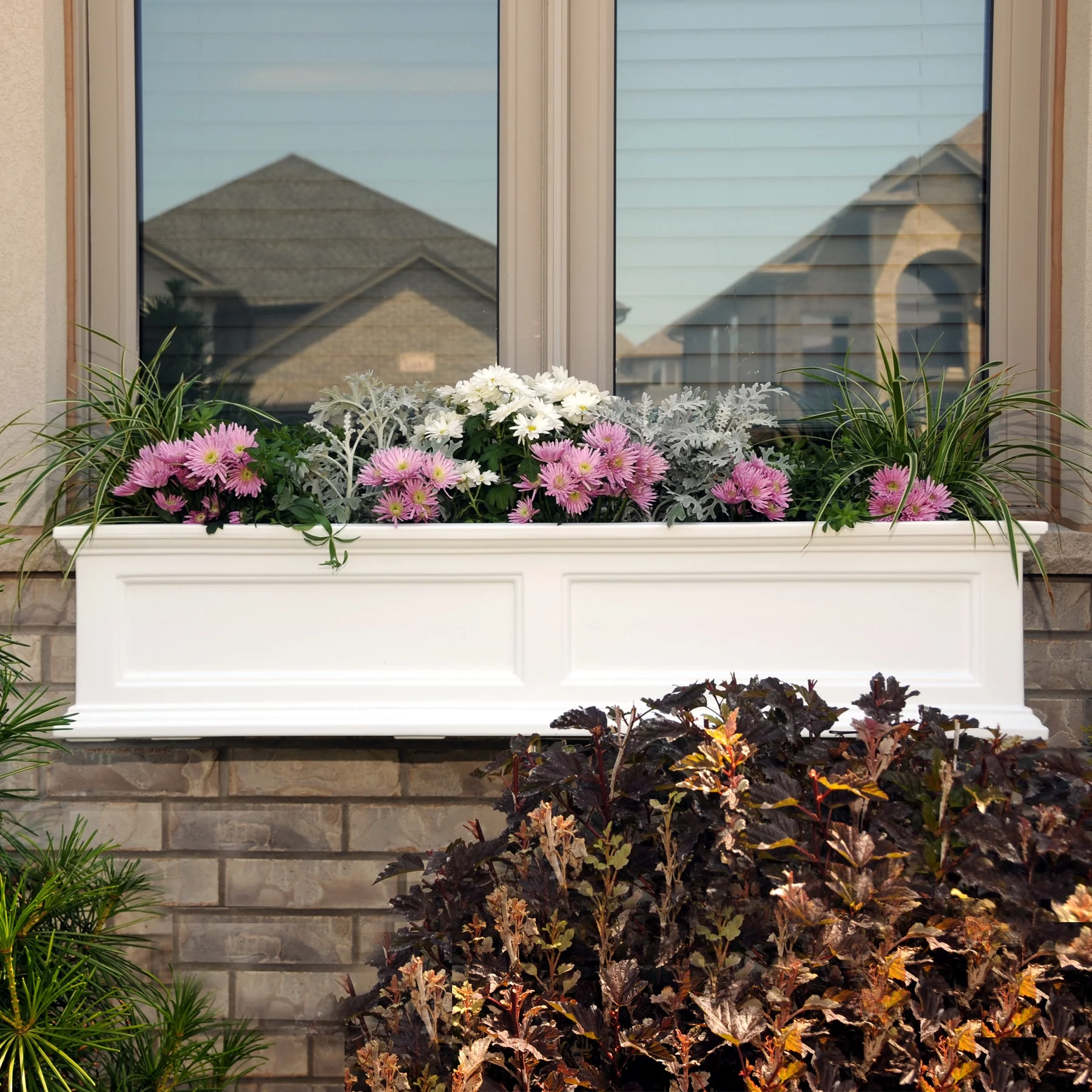 Mayne Fairfield 48" x 11" x 10.8" Rectangle White Self-Watering Polyethylene Window Box Planter