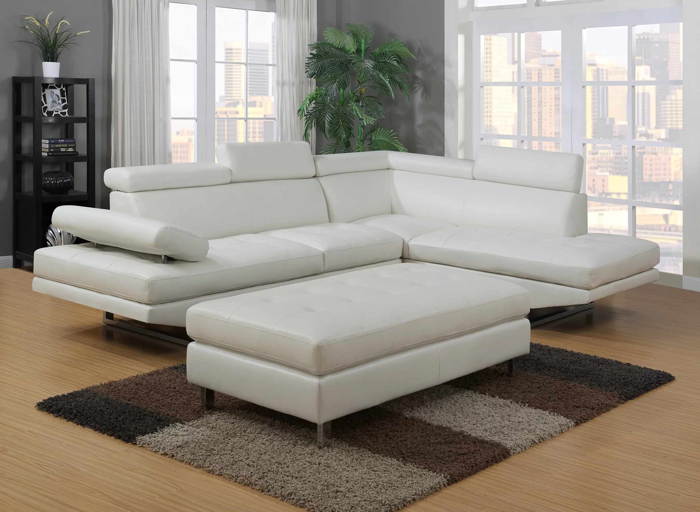 Logan Collection 3-piece Sectional Sofa Set w/Bonded Leather. Left Facing Style in White Color