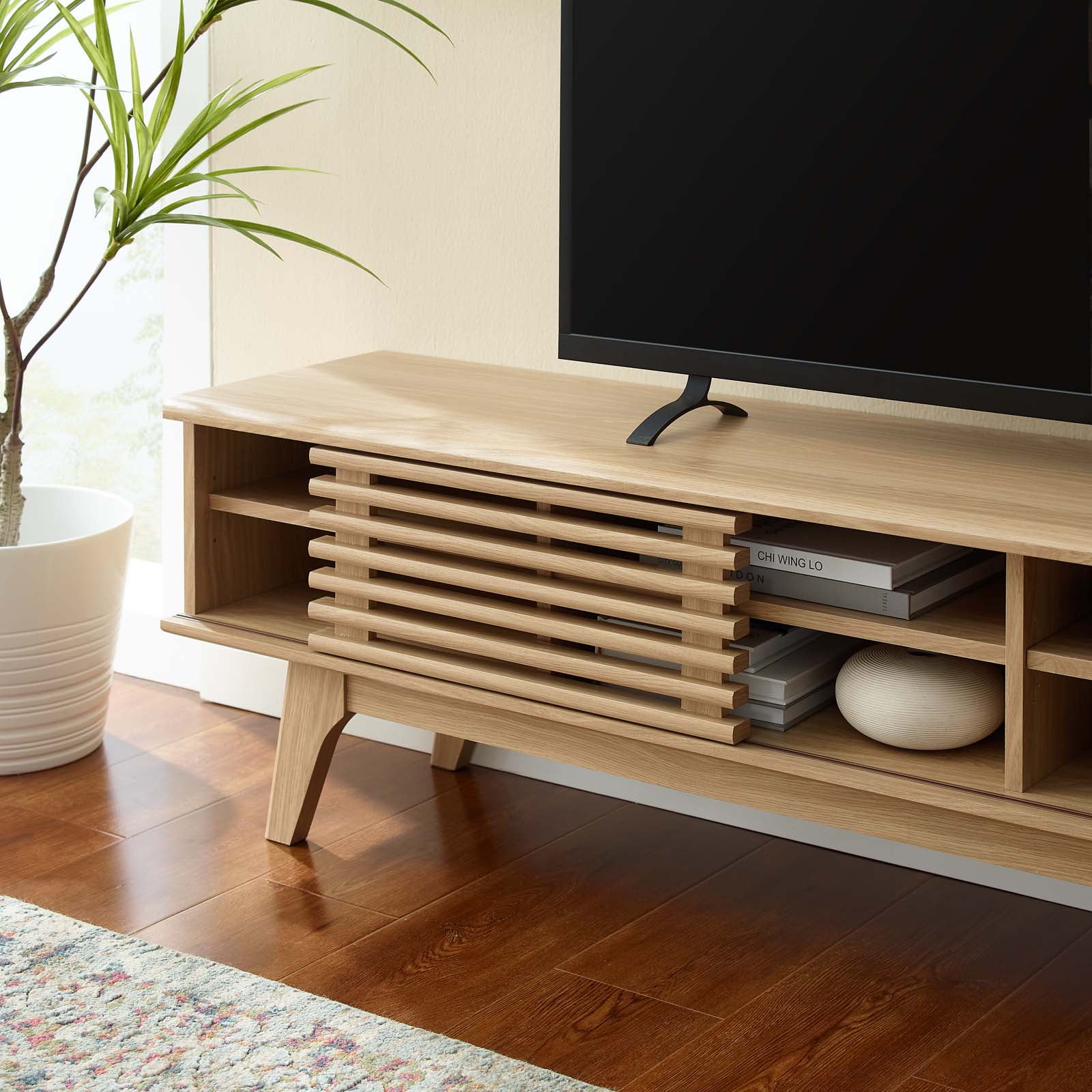 Modway Render 70" Entertainment Center TV Stand in Oak