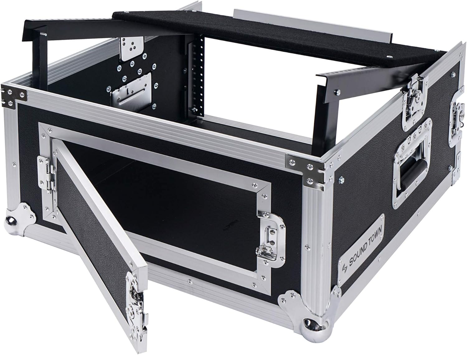 Sound Town 4U PA DJ Rack/Road Case with 11U Slant Mixer Top, 20’’ Rackable Depth, 4-Space Size - Pro Tour Grade (STMR-4US)