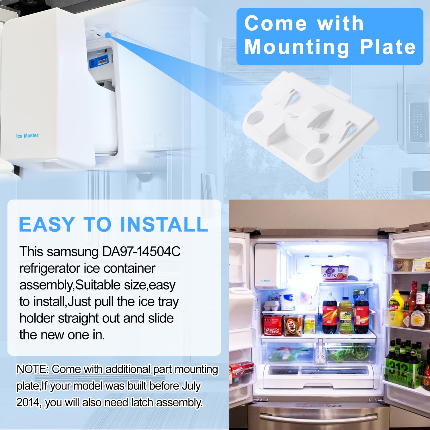 Upgraded DA97-14504A Refrigerator Ice Bucket Replacement Compatible with Samsung Ice Maker DA97-14504C Replacement Ice Container Assy Tray & Auger Assembly for RF23HCEDBSR RF22KREDBSR RF23J9011SR