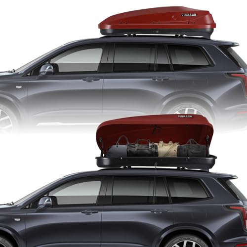 Gray Rooftop Cargo Box Carrier Large 13 Cubic Feet Car Top Mount Travel Luggage Storage, Dual Side Opening, Roof Cargo Boxes Waterproof Rooftop Storage Box Extra Keys, Straps