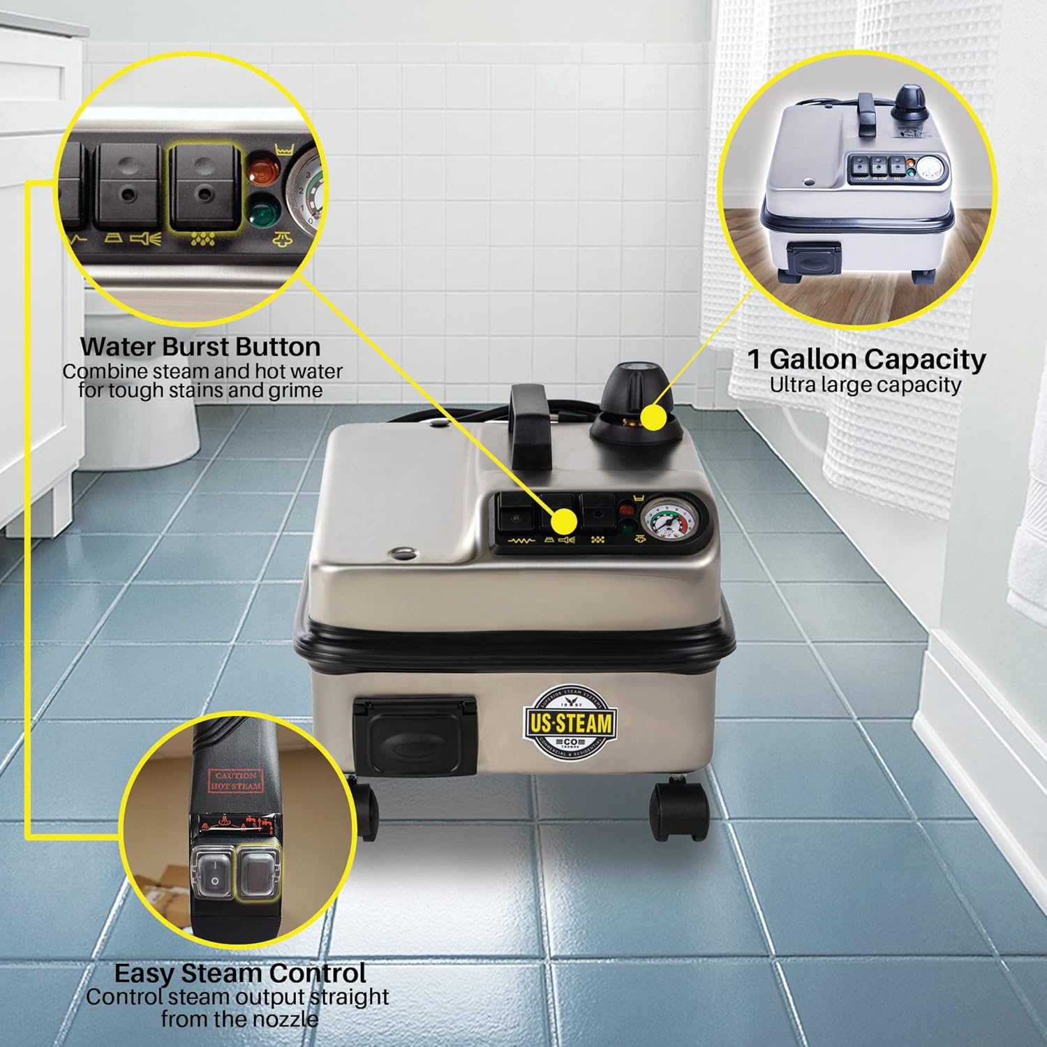 Falcon Commercial Steam Cleaner. Professional Steamer, Portable, All Purpose Steam Cleaner, Auto Detailing Steamer - Auto Interior steamer for Cars, Bathroom Tiles, Grout and Tile, Furniture,
