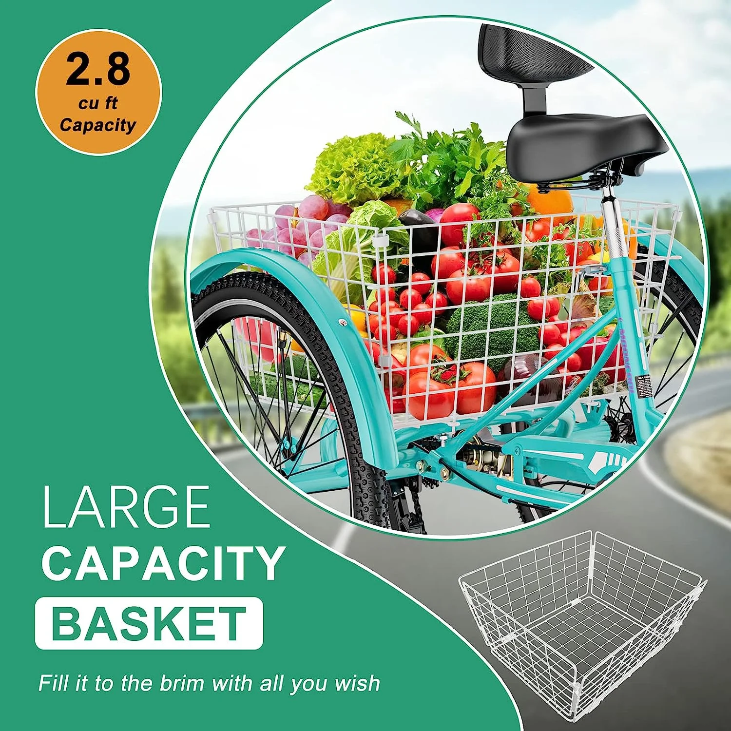 Mooncool Adult Tricycle 20/24/26 inch 7 Speed, Three Wheel Bicycle for Adult, Trike Cruiser W/ Tools & Big Basket for Exercise Shopping Picnic Outdoor Activities