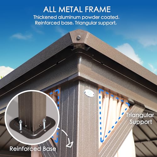 Kozyard Caesar 10'x10' Hardtop Gazebo - Permanent Metal Pavilion with Netting and Shaded Curtains for Patio, Backyard, and Deck - Galvanized Steel Outdoor Aluminum Canopy, Double Roof Gazebo (Grey)