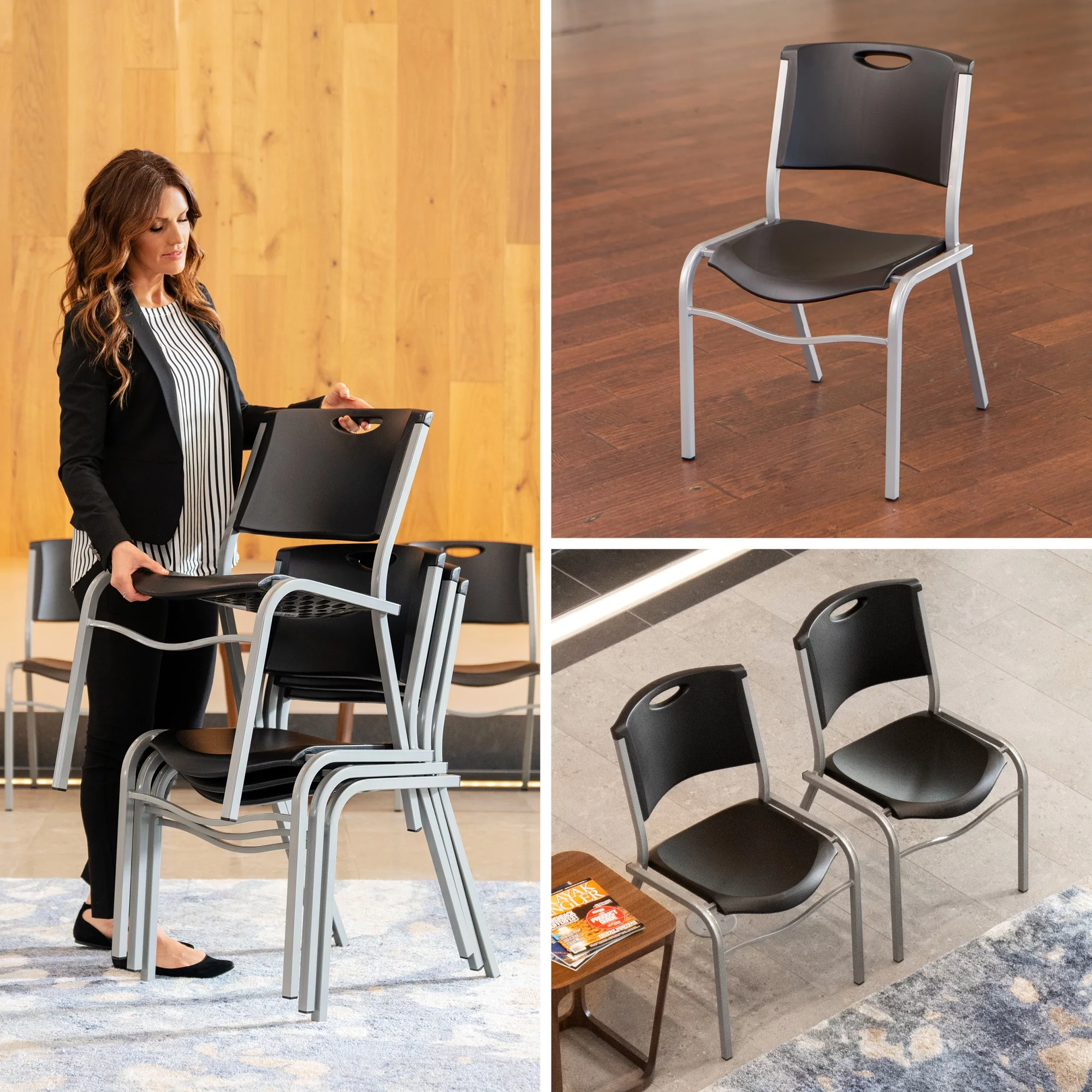 Lifetime Plastic Stacking Chair (4 Pack), Black