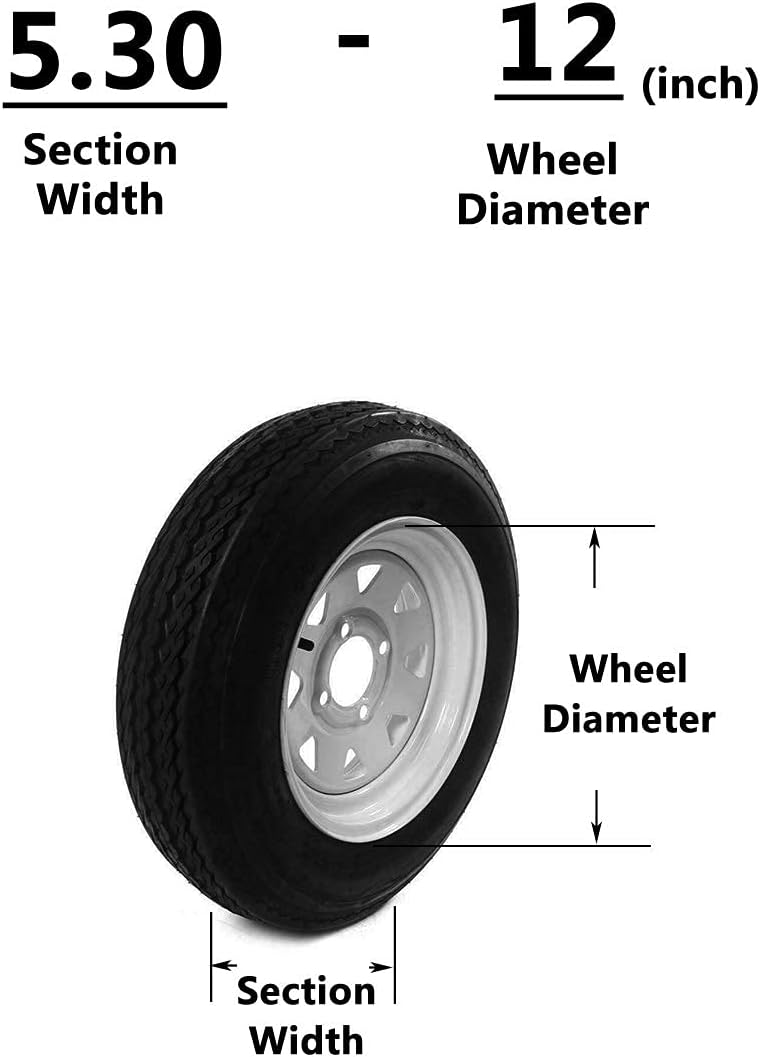 Set of 2 12" Trailer Tires Rims 530-12 5.30-12 5.30 x 12 LRC 4 Lug/4" Hole Bolt White Spoke Wheel