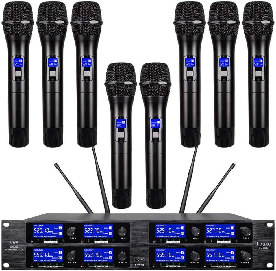 Wireless Microphone System 8 Channel Microphones Professional UHF Handheld Karaoke DJ 8 Whole Metal Mic Karaoke System Church Speaking Conference School Wedding Party Frequency A TBAXO