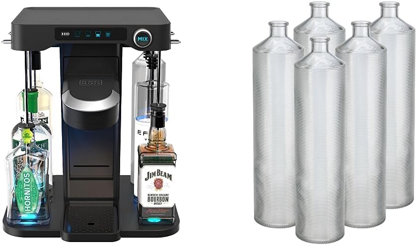 bev by BLACK+DECKER Cordless Cocktail Maker Machine and Drink Maker for Bartesian capsules (BCHB101) & bev by BLACK+DECKER Cocktail Maker Glass Liquor Dispenser Bottles, Dishwasher