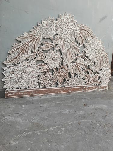 SMARTCAREWOOD Hand Carving- Half Moon Bed Headboard Natural | Bed Head Wall Art | Tropical Home Decor |