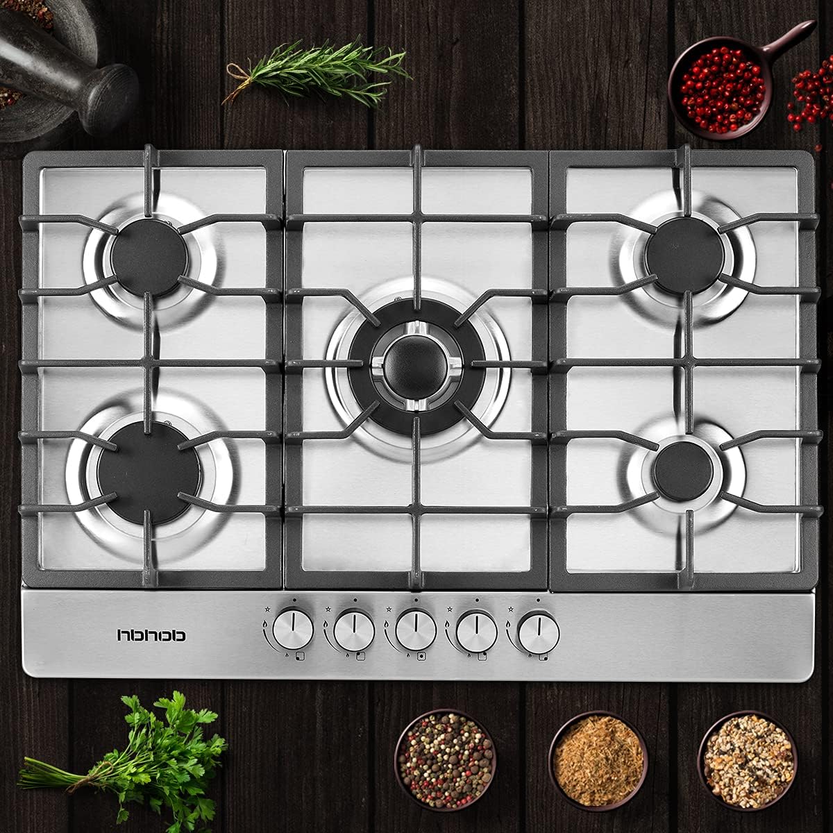 Gas Cooktop, HBHOB 30 Inches 5 Burners Gas Stove Gas Hob Stovetop Stainless 5 Sealed Burners Cast Iron Grates Built-in Gas Stove Top LPG/NG Gas Cooktop Thermocouple Protection and Easy to Clean &hellip;
