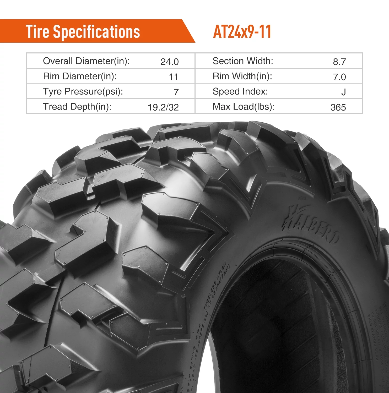 HALBERD 24x9-11 24x9x11  ATV UTV Tires 6PLY Heavy Duty  All Terrain Tubeless