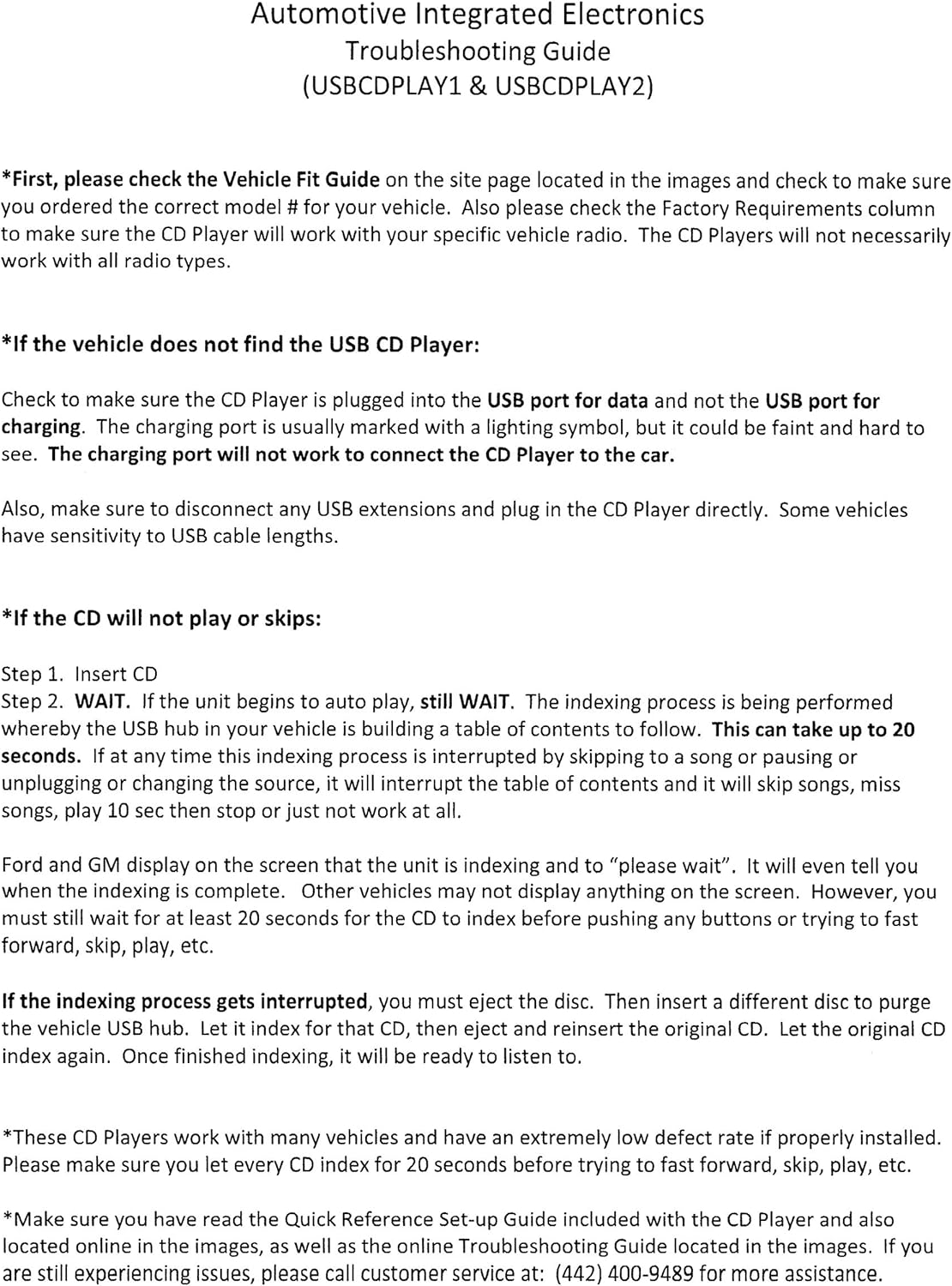 Automotive Integrated Electronics OE Integrated Vehicle CD Player via USB radio connection (USBCDPLAY2) – (See Vehicle Fit Chart PDF)