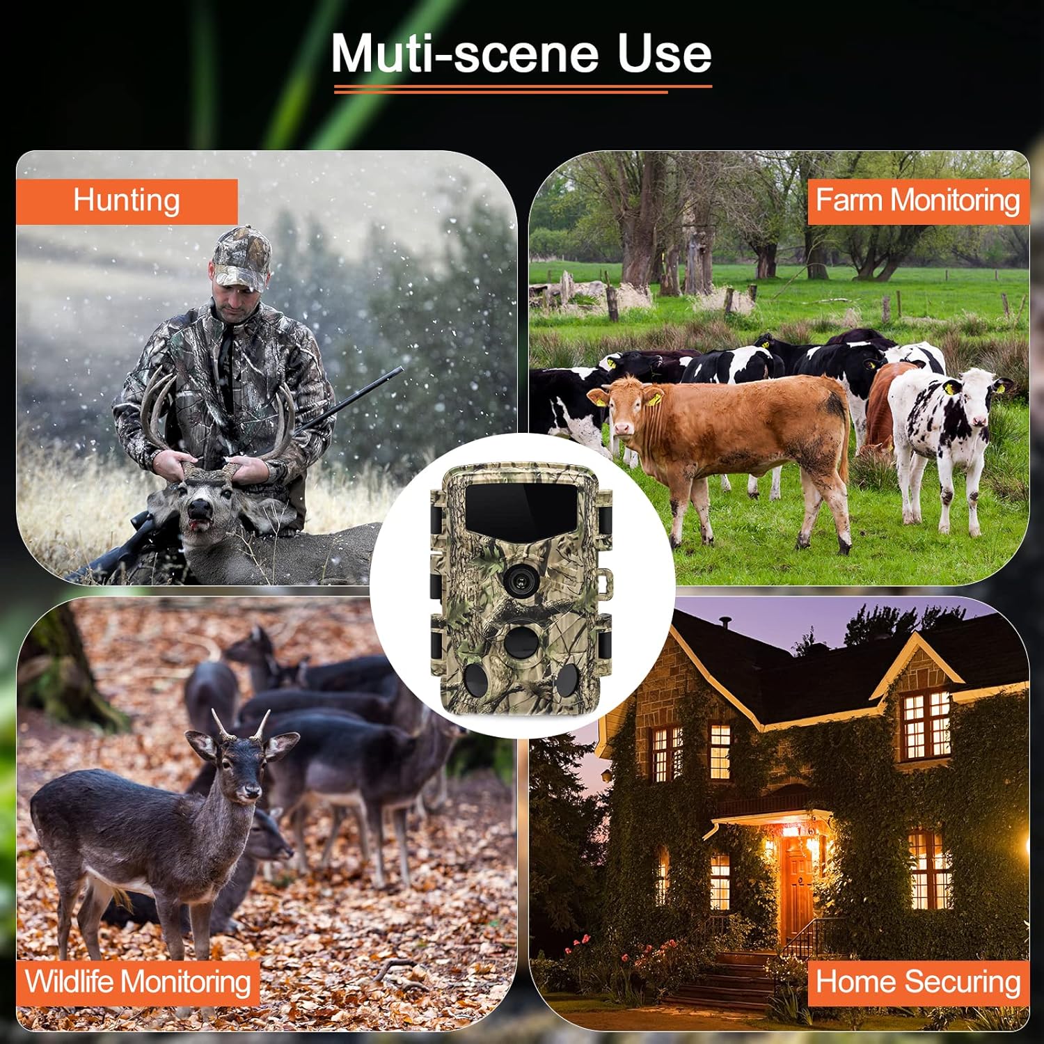 JOH 4K 32MP Trail Camera, WiFi Bluetooth Hunting Game Camera with Low Glow Night Vision, 0.2s Trigger Motion Activated, IP66 Waterproof Deer Camera for Outdoor Wildlife Scouting, Monitoring, Security