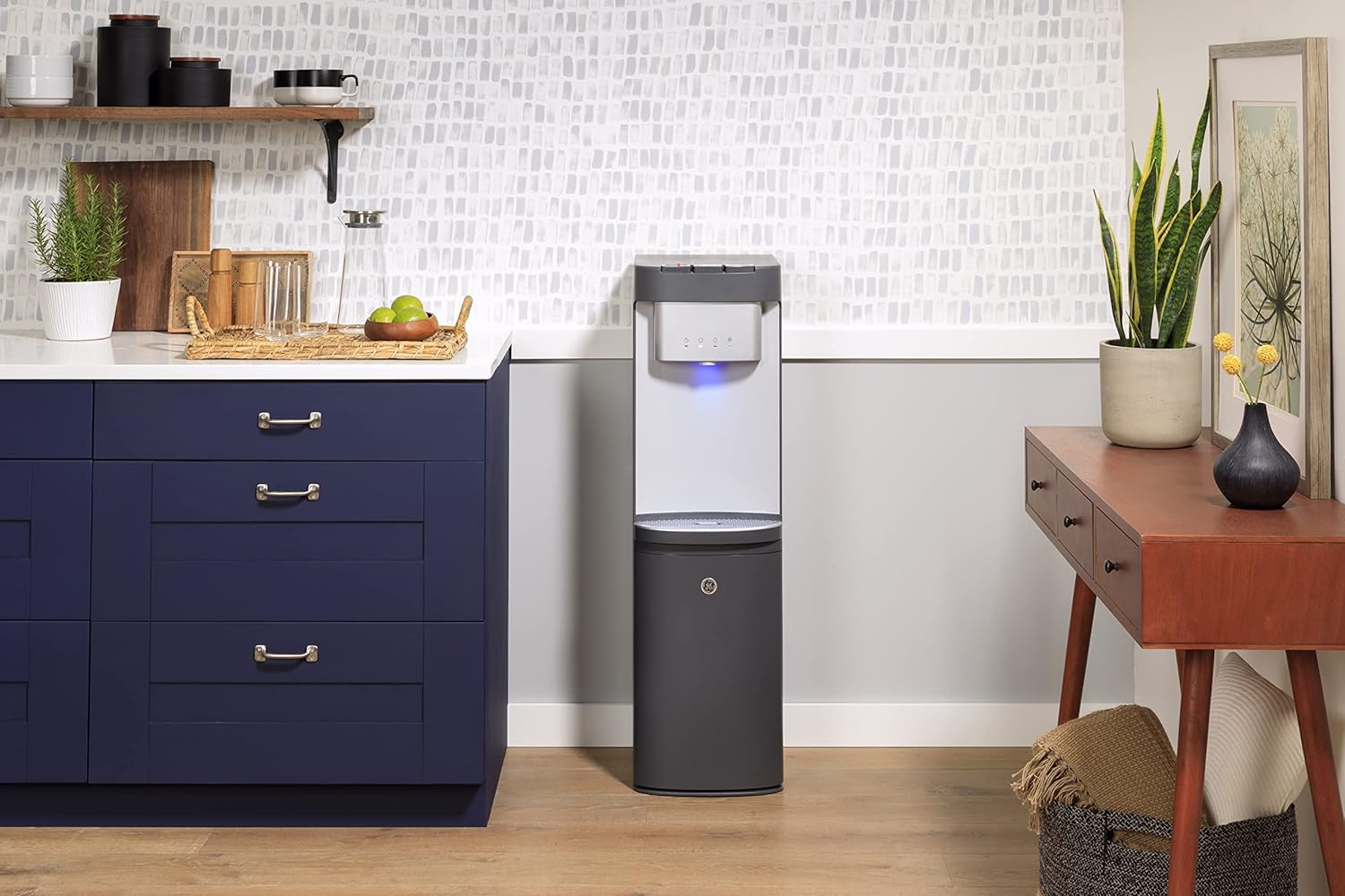 GE Bottom-Loading Tri-Temperature Water Dispenser | 5 Gallon Water Cooler for Home or Office | 3 Temperature Settings | Taller 13" Dispenser Height | No Lift Bottom Loading | LED Light | Charcoal