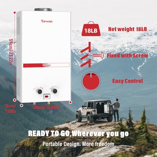 Propane Water Heater Tankless, 10L Portable Water Heater, 2.6GPM Portable Hot Water Heaters with Multi-Protection, Instant Camping Water Heaters for Camping, Outdoors Shower, RV Shower, White