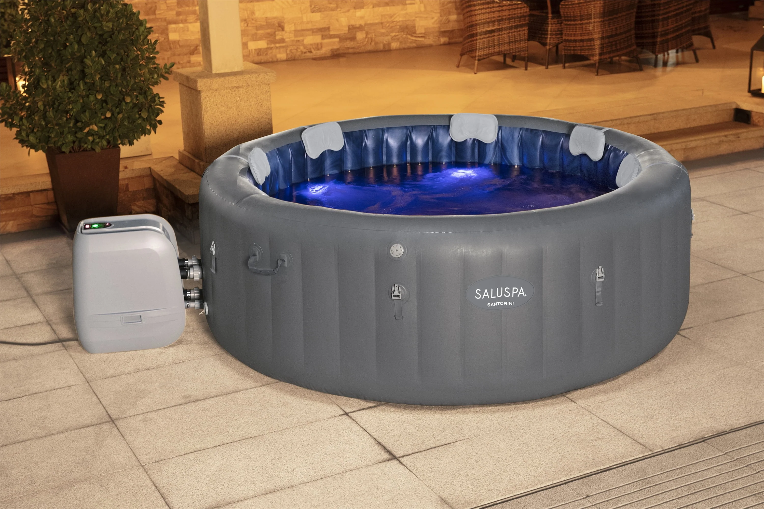 SaluSpa Santorini Inflatable Hot Tub with ColorJet LED Light 5-7 person, Maximum Temperature of 104˚F