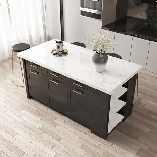 homary 72'' Kitchen Islands with Storage Modern White Kitchen Table with Seating & 3 Drawers Dining Table