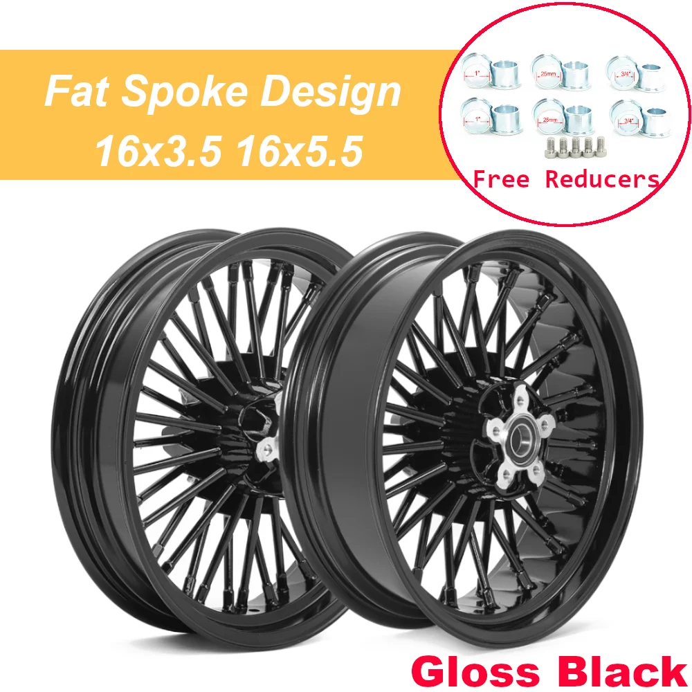 Black 21X3.5 16X5.5 Fat Spoke Wheels Rims for Harley Touring Street Glide FLHX Road Glide 2009-2021 - Curated Treasures Market
