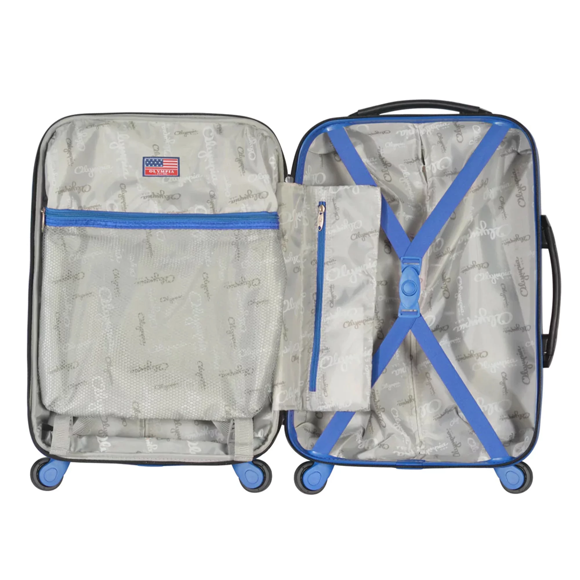 Olympia U.S.A. Apache Expandable Hardside Carry-On Luggage Spinner Suitcase with Laptop Compartment, Black/Blue