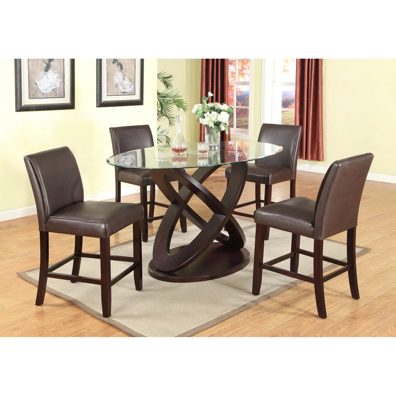 Roundhill Furniture Cicicol 5 Piece Round Faux Leather Upholstered Counter Height Dining Table Set - Curated Treasures Market