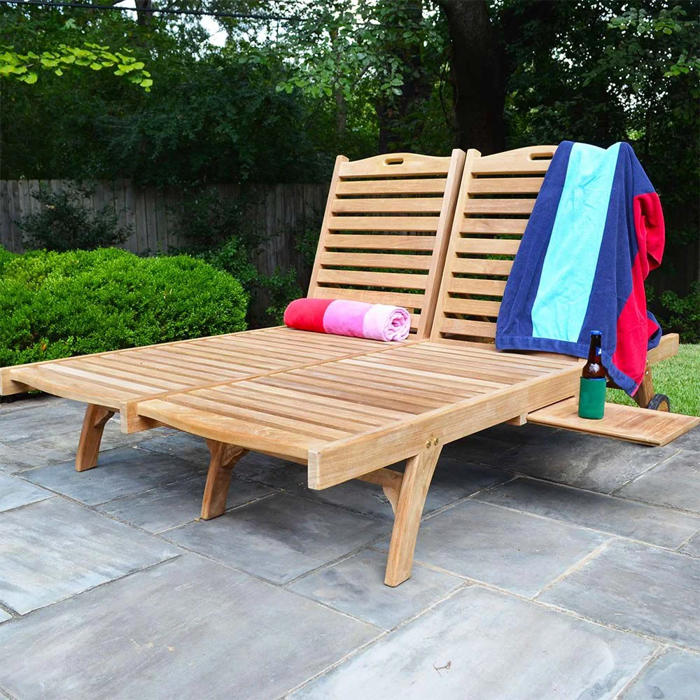Titan Great Outdoors Grade A Teak Double Sun Lounger, Indoor Outdoor Solid Wood Patio Furniture