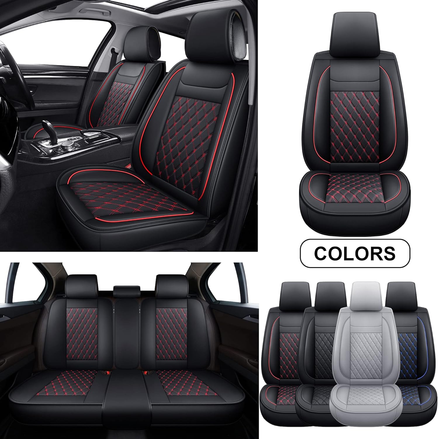 LUCKYMAN CLUB Universal Car Seat Covers Full Set P02-U1 with Faux Leather, Fit Most Sedan SUV Truck Hatchback (Full Set, Blue)