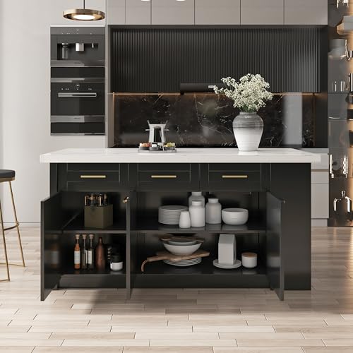 homary 72'' Kitchen Islands with Storage Modern White Kitchen Table with Seating & 3 Drawers Dining Table
