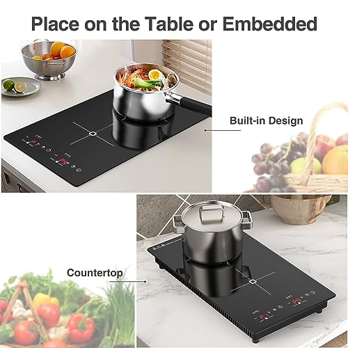 VBGK Induction Cooktop, Induction Stove Top with Large LCD Sensor Touch, Induction Hot Plate with 9 Temperature Levels, Child Safety Lock & Timer
