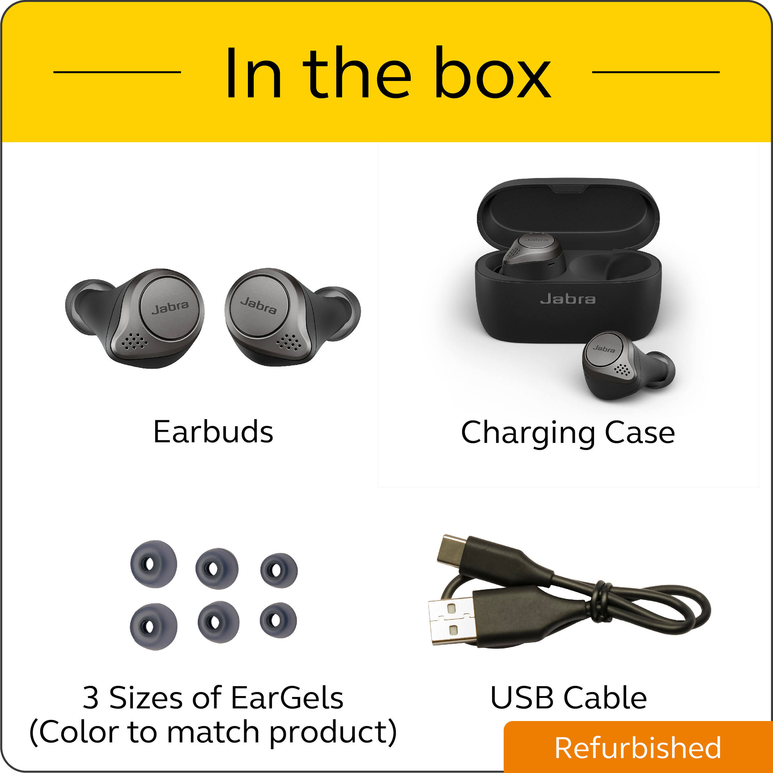 Jabra Elite 75t Bluetooth Wireless In-Ear True Earphones with Mic - Noise-Canceling - Titanium Black