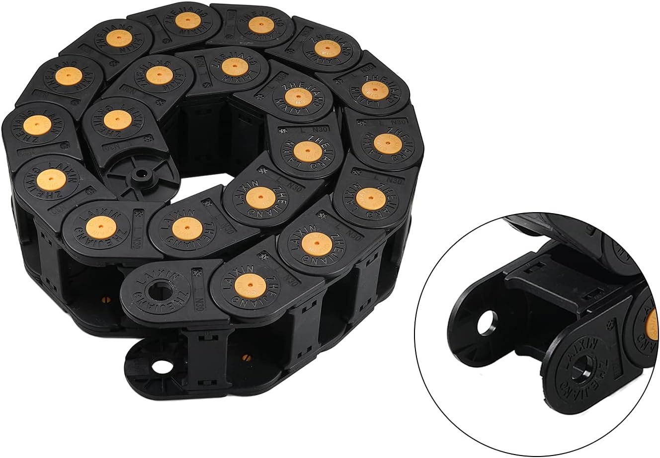 Fielect Drag Chain Cable Carrier Open Type with End Connectors R100 35X100mm 1 Meter Plastic for Electrical CNC Router Machines Black 1Pcs
